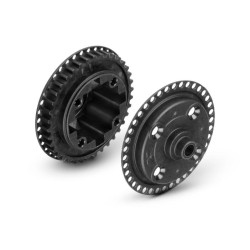 X4 COMPOSITE GEAR DIFF. CASE 38T PULLEY & COVER FOR UNI BULKHEAD X4 COMPOSITE GEAR DIFF. CASE 38T PULLEY & COVER FOR UNI BULKHEAD