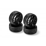 HUDY 1/10 TC TIRES ASPHALT&CARPET - BLACK WHEELS (2+2)