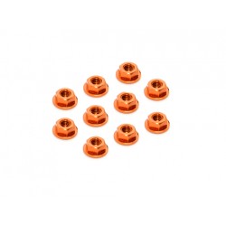 ALU NUT M4 WITH SERRATED FLANGE - ORANGE (10)