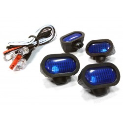 Realistic Blue Color Spot Light (4) w/ LED, Plastic Housing for 1/10 & 1/8 Scale